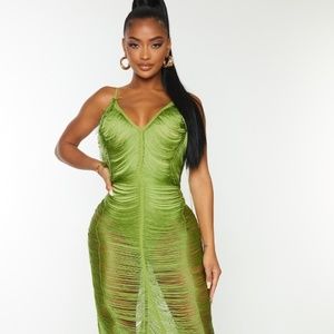 Olive Fringe Detail Midaxi Dress